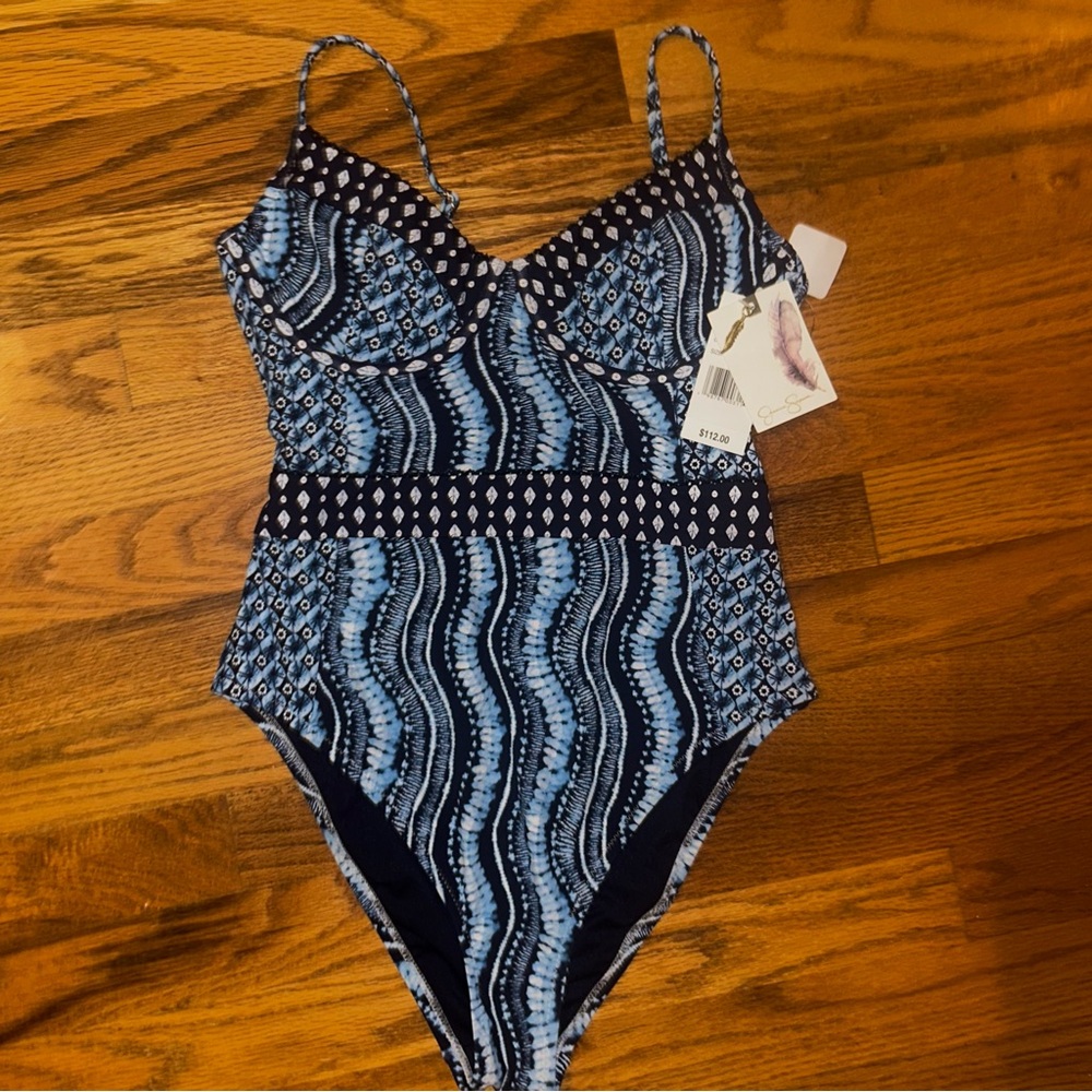 Jessica Simpson NWT One Piece‎ Swimsuit Boho Blue Women's Size Small